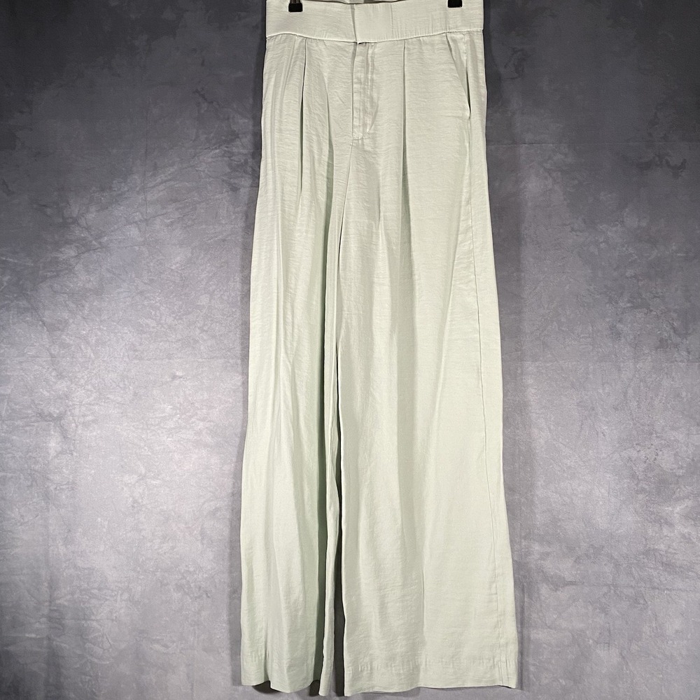 ZARA Women's Wide Leg Trousers Pants High Waist Light Green Sz Small